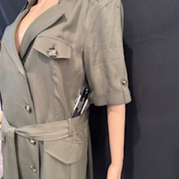 Tahari Arthur S. Levin  Collection, Olive Green Tencel Shirt Dress 16 - Picture 4 of 8
